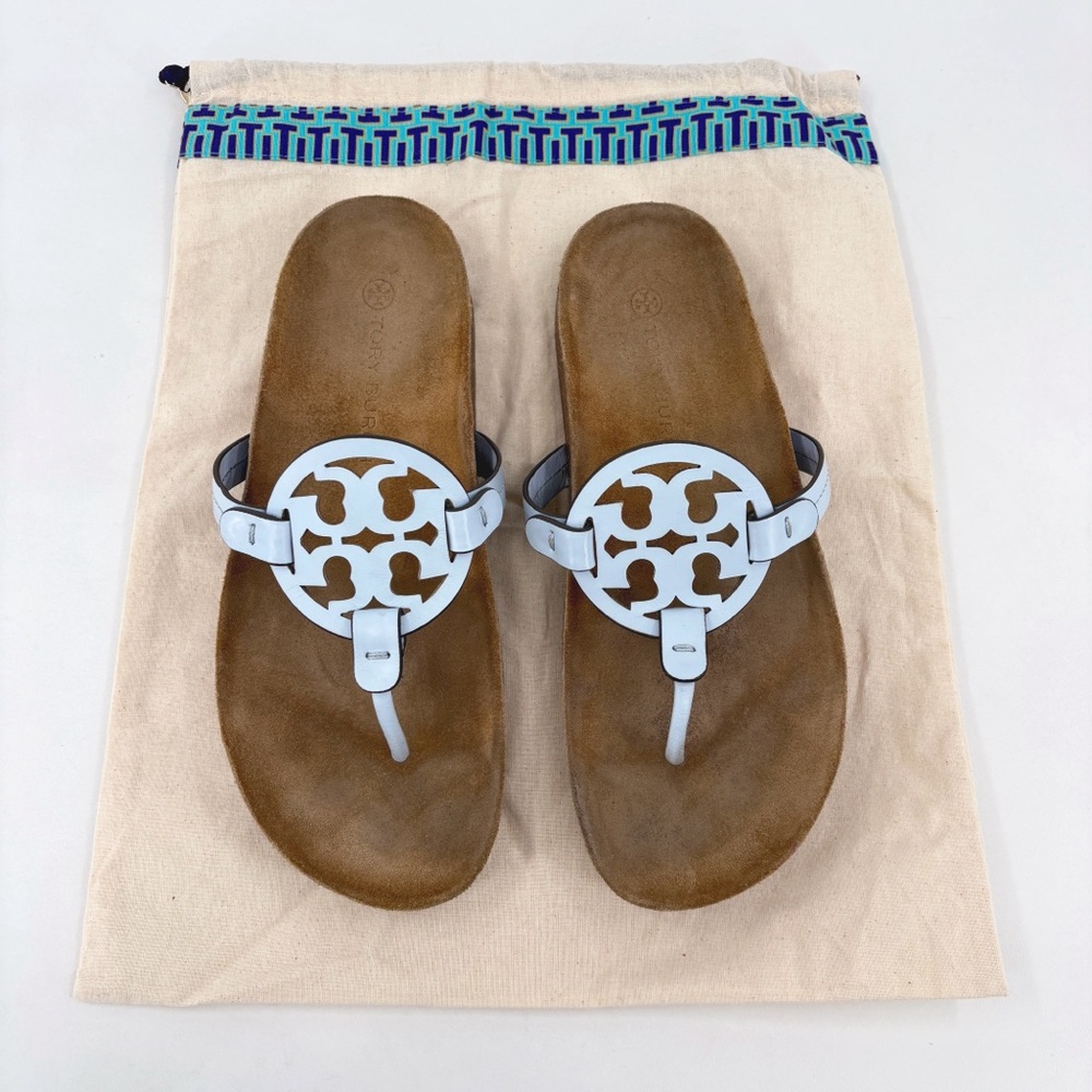TORY BURCH Miller Cloud Leather Cork Sandals in Crisp Blue US 9 - Picture 12 of 13